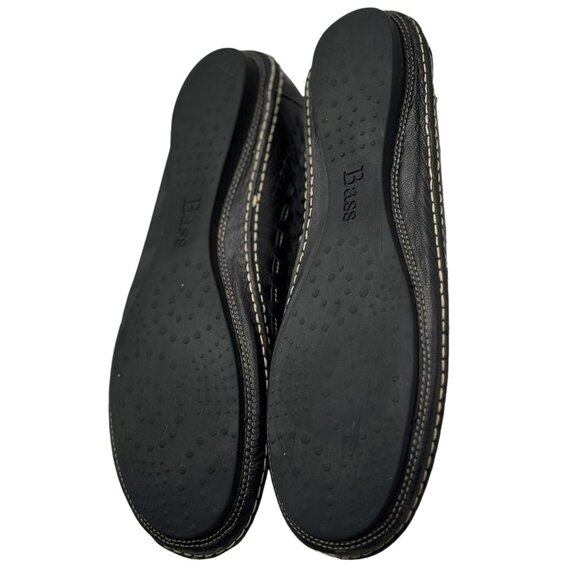Bass Size 10 Black Leather Slip-On Flats Woven Detail Rubber Sole Comfortable - Picture 10 of 11